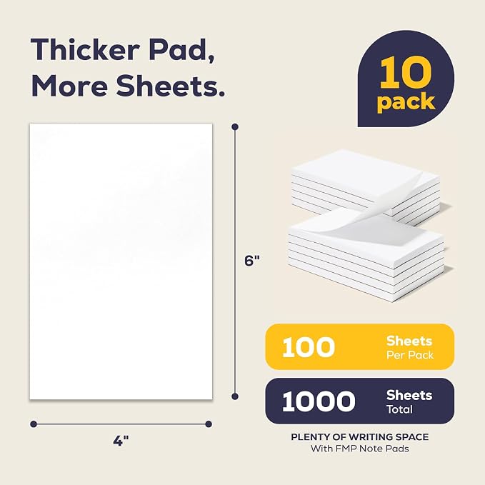 FMP Brands 10 Pack Note Pads 4x6, 100 Sheets Per Memo Pad, Writing Scratch Pad - Image 2