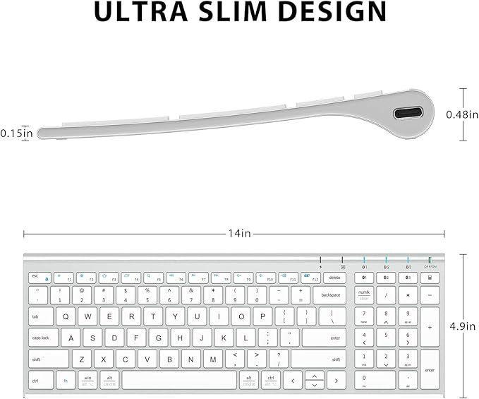 iClever BK10 Bluetooth Keyboard, Universal Bluetooth 5.1 Wireless Keyboard with Number Pad, Ergonomic Design, Multi-Device Compatibility, Stable Connection for Mac, iPad, iPhone, Android, Windows-DeskLoop Office