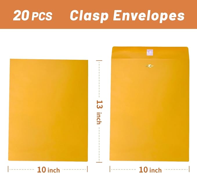 20 Pcs Clasp Envelopes 10x13, Creebe Large Yellow 10 x 13 Manilla Envelopes - Image 2