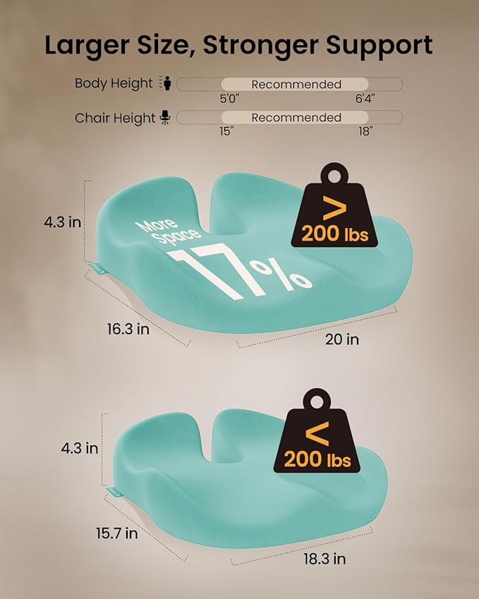 ProtoArc Extra Large Seat Cushions for Office Chairs, Ergonomic Memory Foam Seat Cushion for Home, Extra Cover, Car Seat Cushions for Driving, Pressure Relief Pad for Sciatica - Mint Green-DeskLoop Office