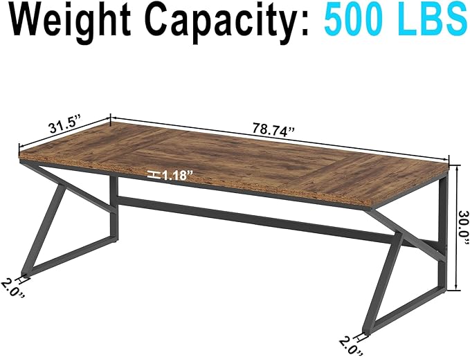 HSH Large Rustic Brown Computer Desk, 78 Inch Extra Long Metal Wood Desk for Home Office, Two Person Executive Writing Study Gaming Desk Table, Bedroom Living Room PC Laptop Dual Monitor Desk-DeskLoop Office