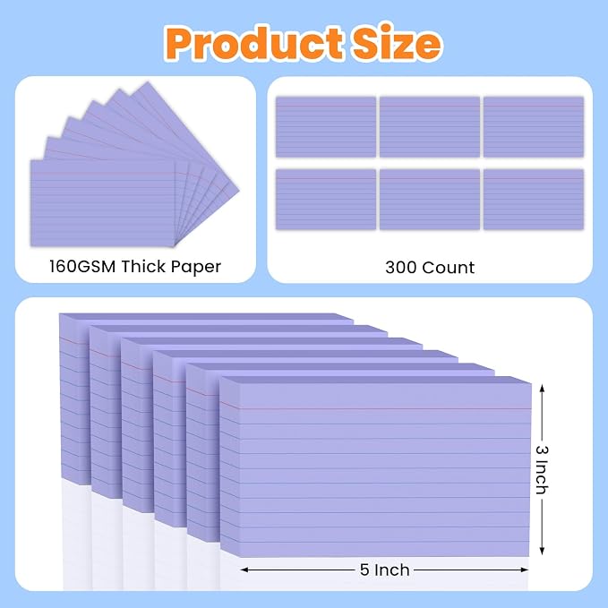 300PCS Index Cards 3 x 5 Inch, Lined Flashcards Notecards, Flash Cards - Image 2