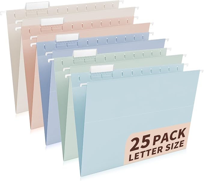 25-Pack Morandi Hanging File Folders, Letter Size by Jowaia