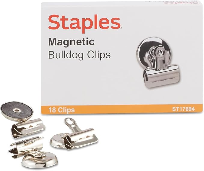 Staples Magnetic Bulldog Clips, 1 1/4" Width, 3/8" Capacity, 18 Pack – by Staples