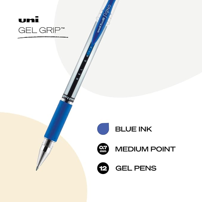 uniball Gel Grip Gel Pens, Medium Point, 12 Pack - Image 2