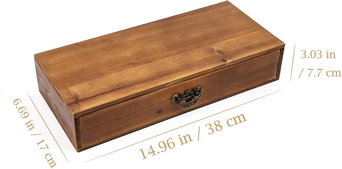Office Desk Organizer with Drawers Light Brown Vintage Wood Desktop Storage Box - Image 3