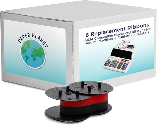 Red and Black Printing Calculator Ribbons Compatible with GR24 by Paper Planet | Replacement Adding Machine Ink Ribbon Compatible with Sharp EL 1197PIII Adding Machine | 6 Pack-DeskLoop Office