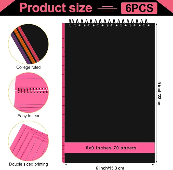 Resurhang 6 Pcs Legal Pad Top Spiral Bound Notebook 70 Sheets Double Sided - Image 2
