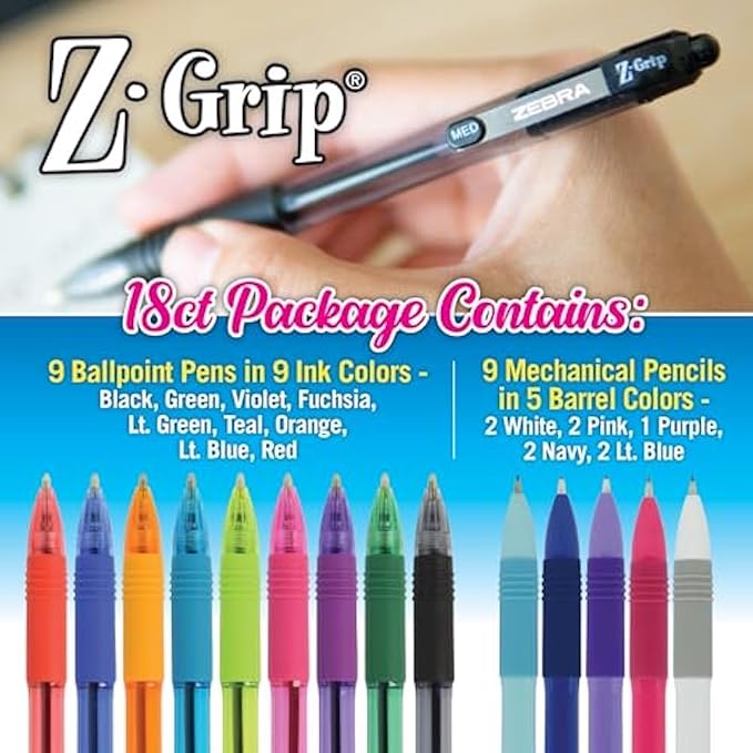 Zebra Pen Z-Grip Writing Set, Retractable Medium Point Ballpoint Pen and - Image 2