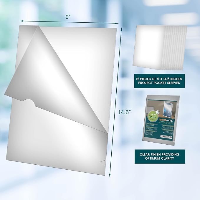 Performore 12 Pack of Clear Project Pocket Sleeves, Files and Papers - Image 3