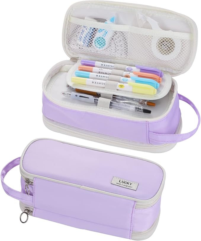 Dugio Big Pencil Case for Girls Teens Kids Zipper Pencil Pouch with Handle Organizer Pencil Bag Aesthetic Pencil Box for School Purple-DeskLoop Office
