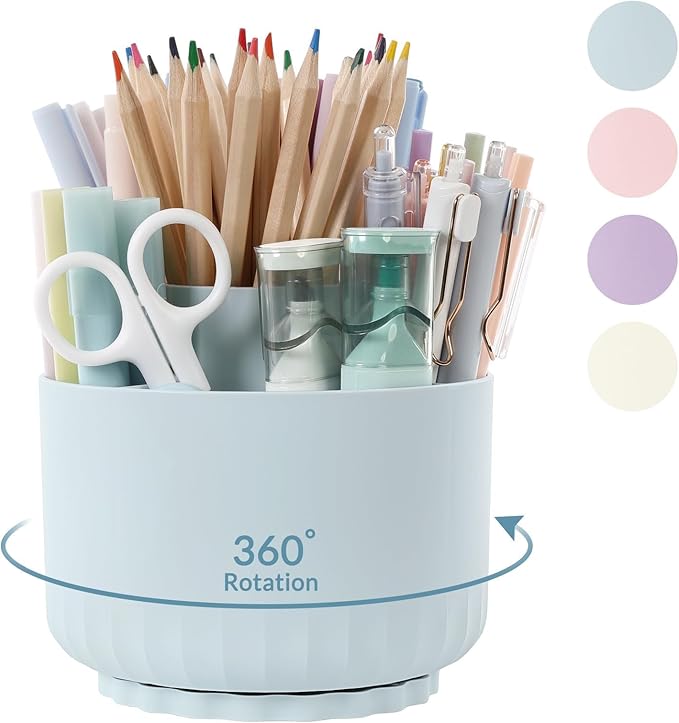 SKYDUE 360 Degree Rotating Desk Organizer, Dual-Purpose Pencil Pen Holder for Desk, Rotating Pencil Cup with 5 Slots, Office Supplies, Desk Decor for Office, School, Home-DeskLoop Office