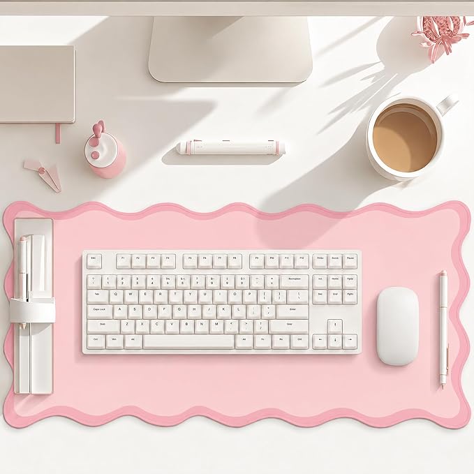 Hahafelt Scalloped Desk Mat Large Desk Pad Cute Coquette Table Mat Back to - Image 6