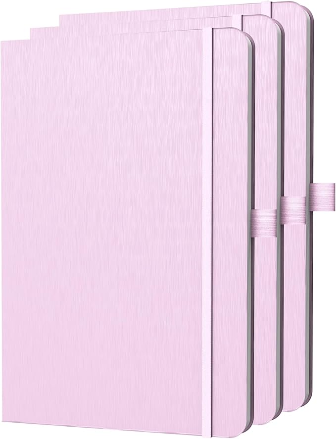 A5 Lined Journal Notebook, 7mm College Ruled Notepad, Journaling for Writing, Work, School, Travel and Note Taking, Hardcover 160 Pages (80 Sheets) 5.79 x 8.3 inches (3 Pack Pink)-DeskLoop Office