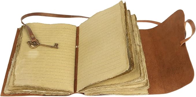 Leather Journal with Deckle Edge Paper 8x6 inch and Vintage Key | Handmade - Image 8