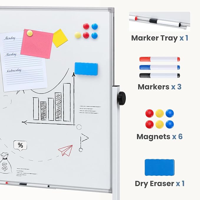 DUMOS Rolling Whiteboard Double Sided 46 x 32 Inches, Magnetic White Board Dry - Image 5