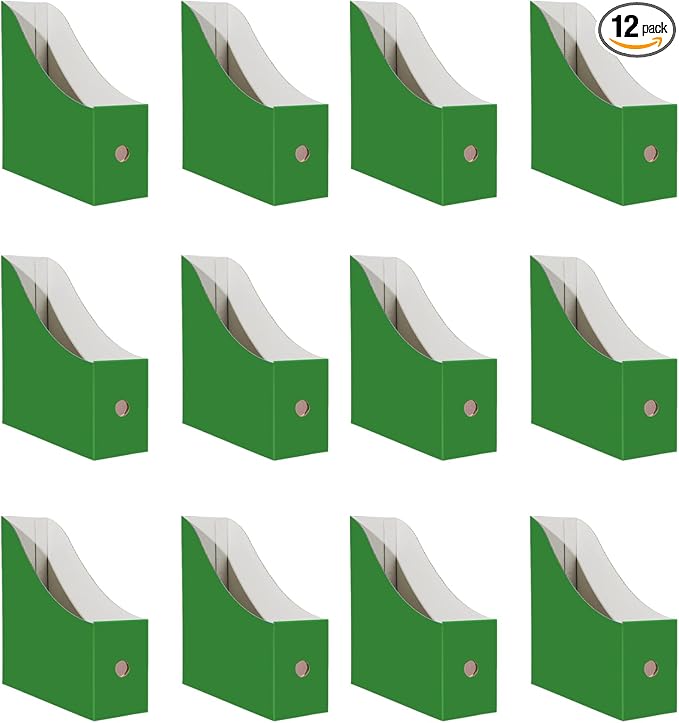 Limitliho 12 Pack Green Cardboard Magazine Holder, Sturdy Book Bins by Limitliho