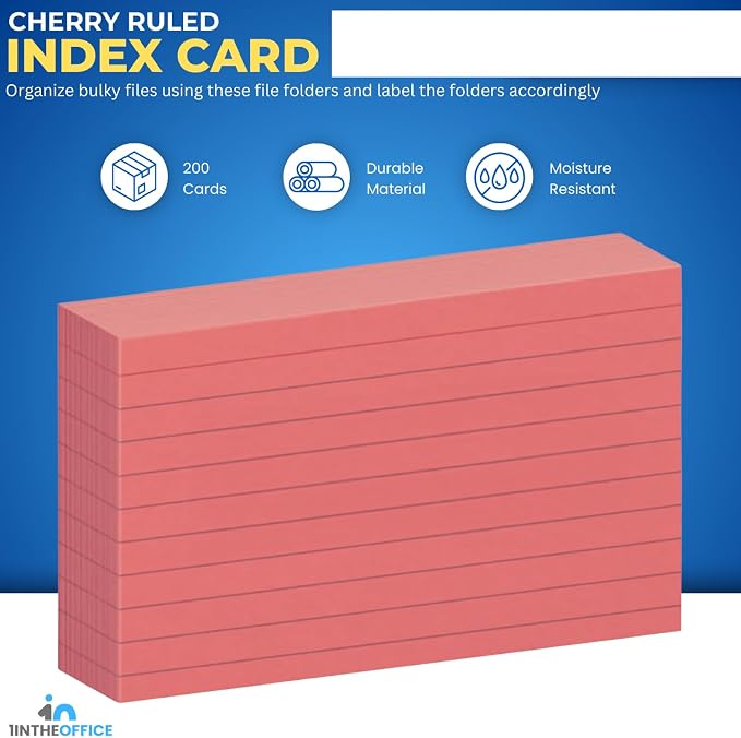 1InTheOffice Ruled Red Index Cards 3x5, Cherry Red - Image 2