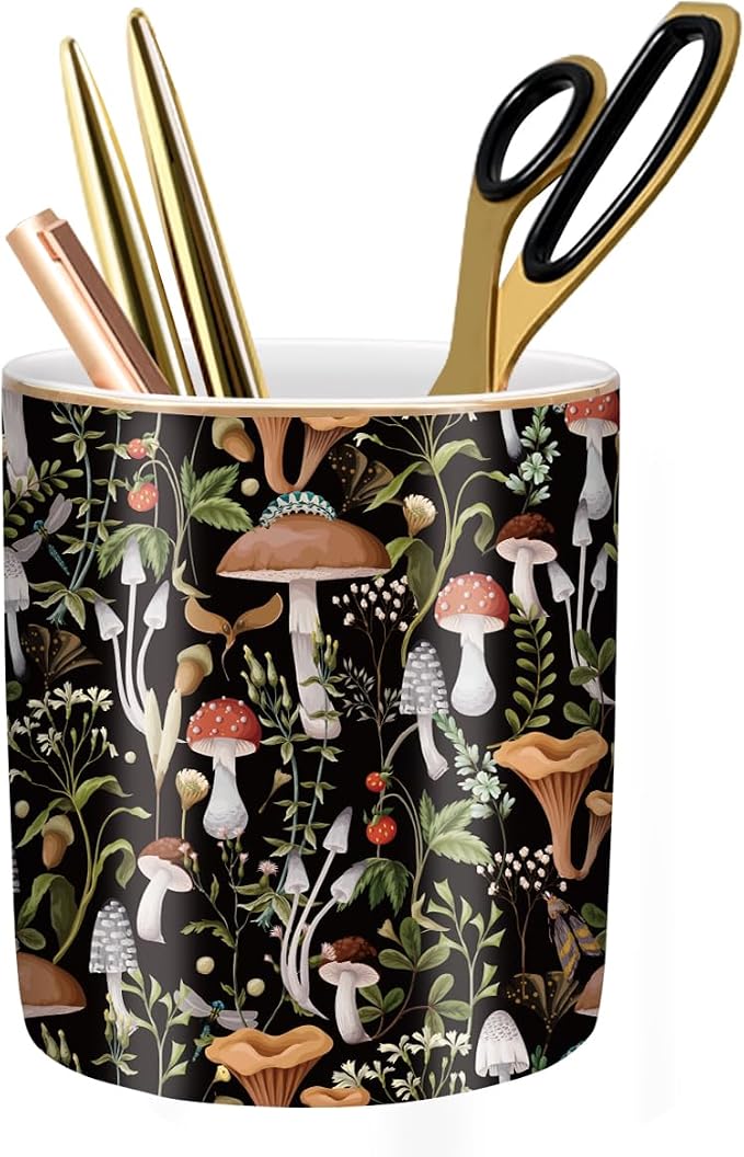 Pen Pencil Holder for Desk, Ceramic Pen Cup Cute Makeup Brush Holder, Unique by WAVEYU