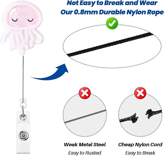 Cute Pink Jellyfish Badge Reel, Pediatric Retractable ID Card Badge Holder - Image 5