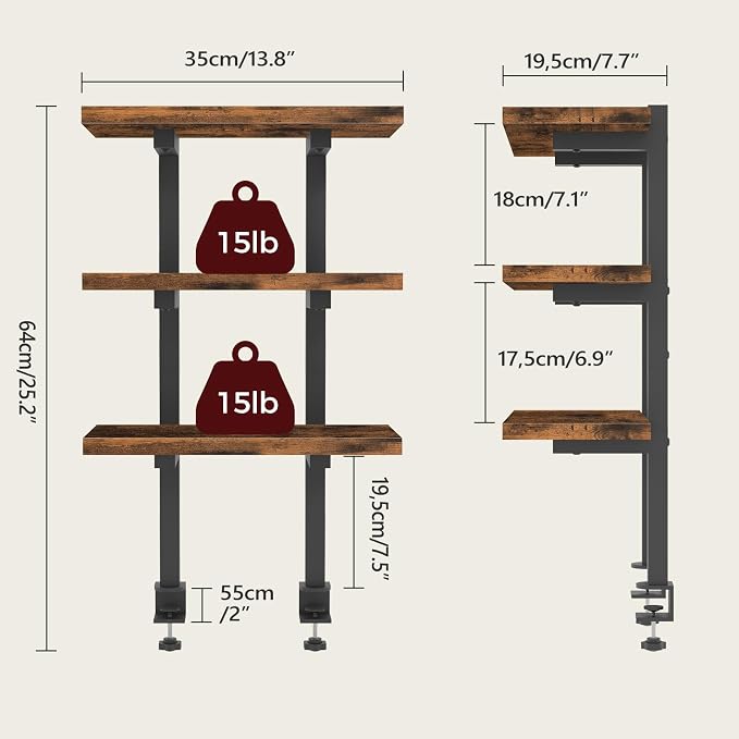 MAHANCRIS Clamp On Desk Organizer, 3-Tier Desktop Bookshelf, Adjustable Desk - Image 3