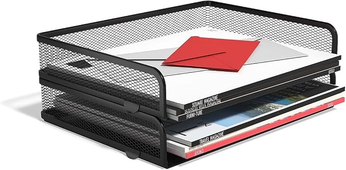 TRU RED Side‑Load Stackable Metal Letter Tray, Matte Black, 2‑Pack – Desktop - Image 6