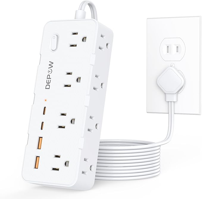 2 Prong Power Strip, 2 to 3 Prong Outlet Adapter with 8 AC & 4 USB Ports (2 USB C), 5FT Extension Cord, 1700J Two Prong Surge Protector, Wall Mountable, Ideal for Old House Non-Grounded Outlets-DeskLoop Office