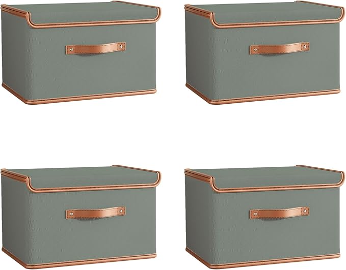 Tuza 4 Pack Storage Bins with Lids, Collapsible Closet Organizer Container by TidySpaceSoftlyStyled