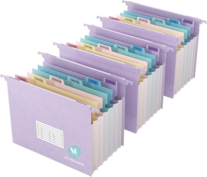 Expanding Hanging File Folders for Filing Cabinet, 7 Accordion Pockets by Tbay
