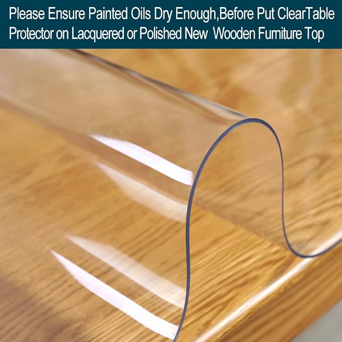 Clear Plastic Table Protector PVC Table Cloth Rectanglar Wipeable Vinyl Wooden - Image 3