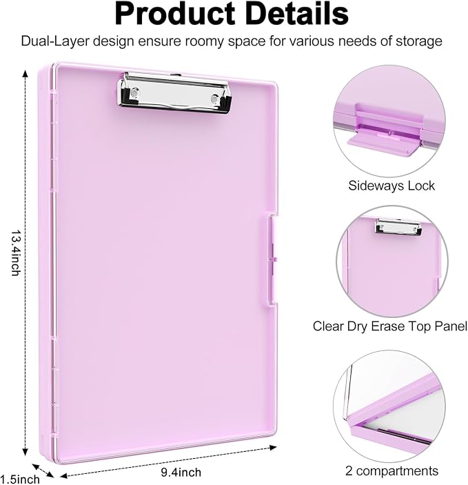 Piasoenc Clipboard with Storage, 8.5 x 11 Clip Boards with 2 Storage, Folio & - Image 2