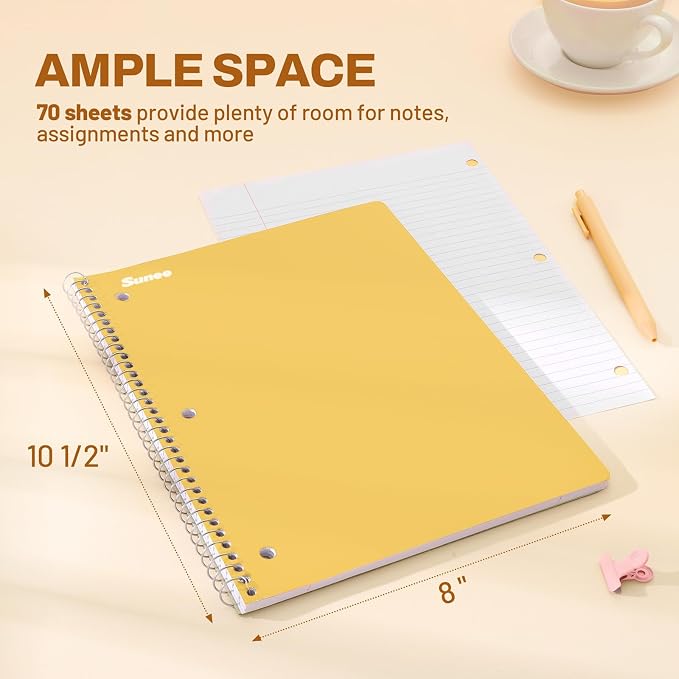 SUNEE Spiral Notebooks, 3 Pack, College Ruled Paper, 70 Sheets per Notebook - Image 2