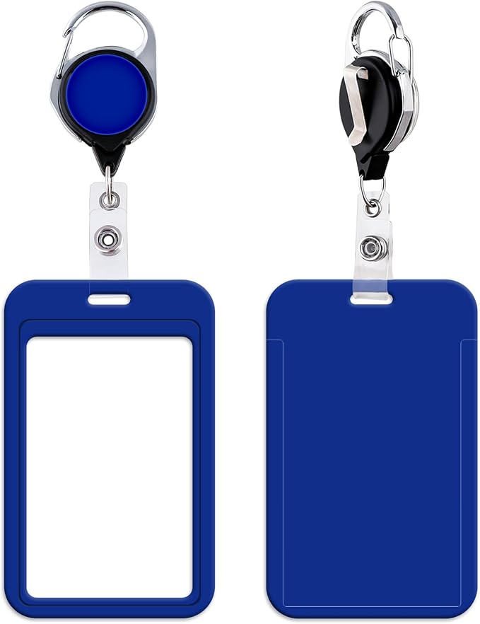Blue ID Badge Holder Solid Heavy Duty Keychain Retractable Badge Reel ID Holder by beemorita