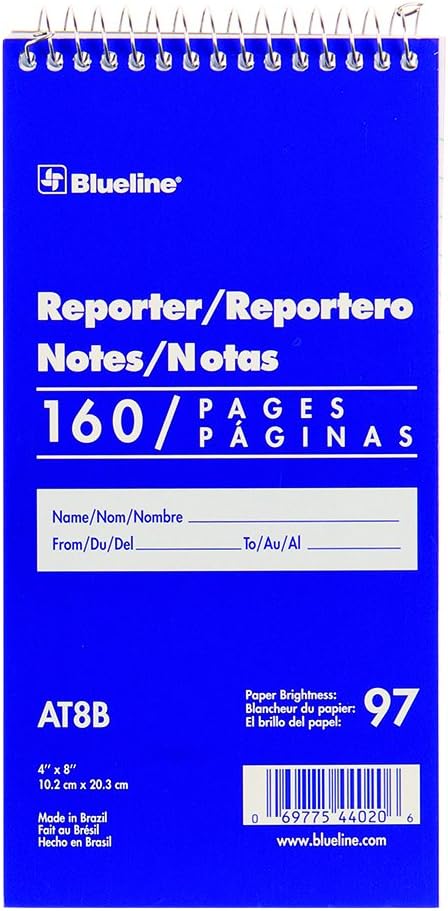 Blueline Reporter Notebook / Note Pad, 4 x 8 inches, 160 Pages / 80 Sheets by Blueline