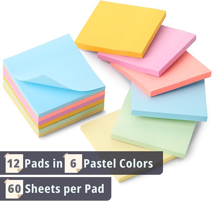 Mr. Pen- Sticky Notes, 12 Pads, 720 Sheets, Pastel Colors | Sticky Notes Bulk - Image 2