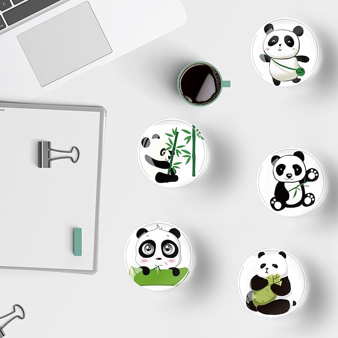 12Pcs Glass Refrigerator Magnet Fridge Sticker,Panda Fridge Magnets Decoration for Crafts,Strong Fridge Magnets for Kitchen, School,Office Whiteboard, Cabinet and Dishwasher-DeskLoop Office