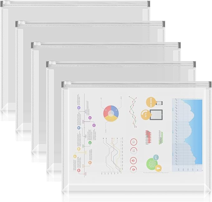 FYY 5PCS Plastic Envelopes, A5 Size Poly Zip Envelopes File Folders, by FYY