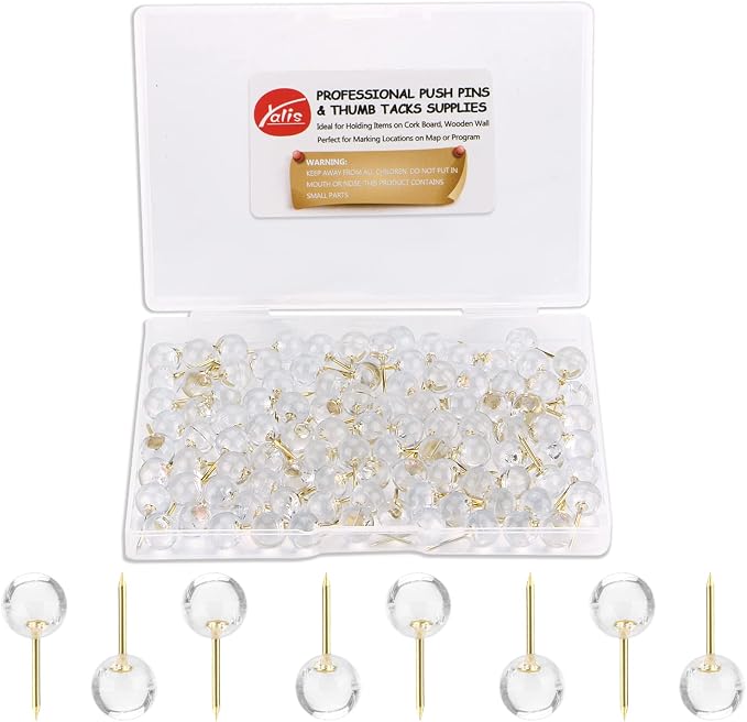 Push Pins 1/3 Inch Gold Map Tacks 100-Count Large Size Pins Golden Steel Point by Yalis