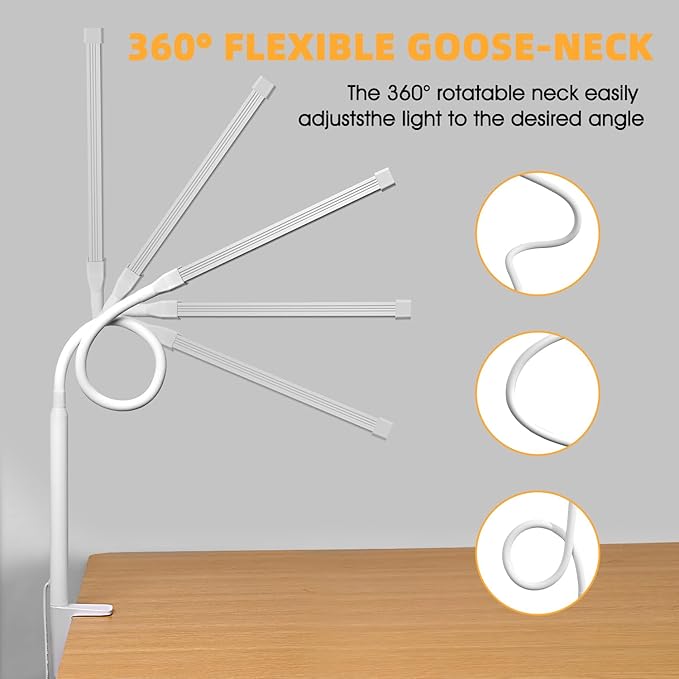 Voncerus LED Desk Lamp with Clamp, Eye-Caring Clip on Lights - Image 3