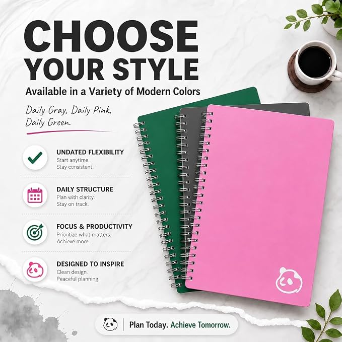 Panda Planner A5 Undated Daily Spiral Notebook 2026-2027, 5.75 x 8.25 Pink | - Image 9