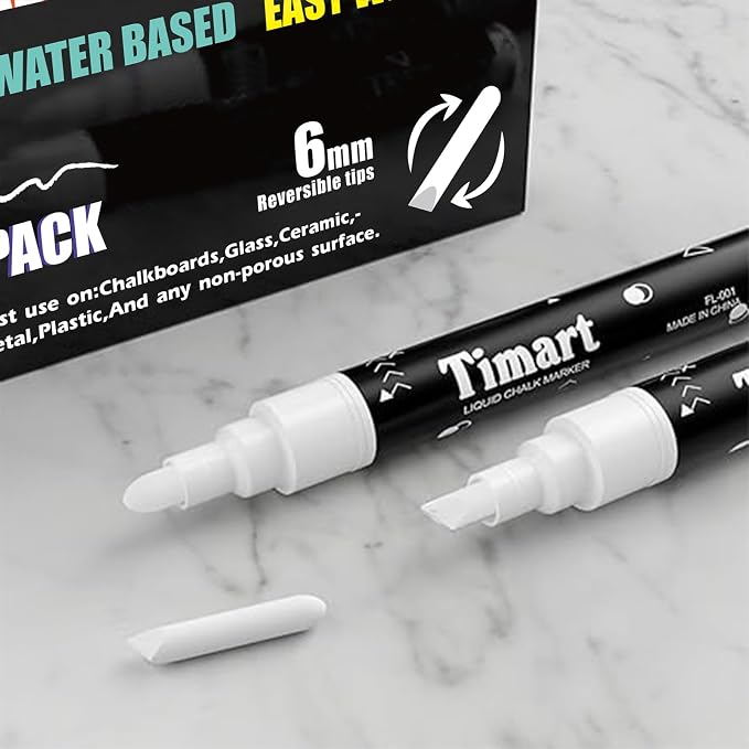 Timart 8 Pack White Chalk Markers, 6mm Liquid Chalk Markers - Image 2