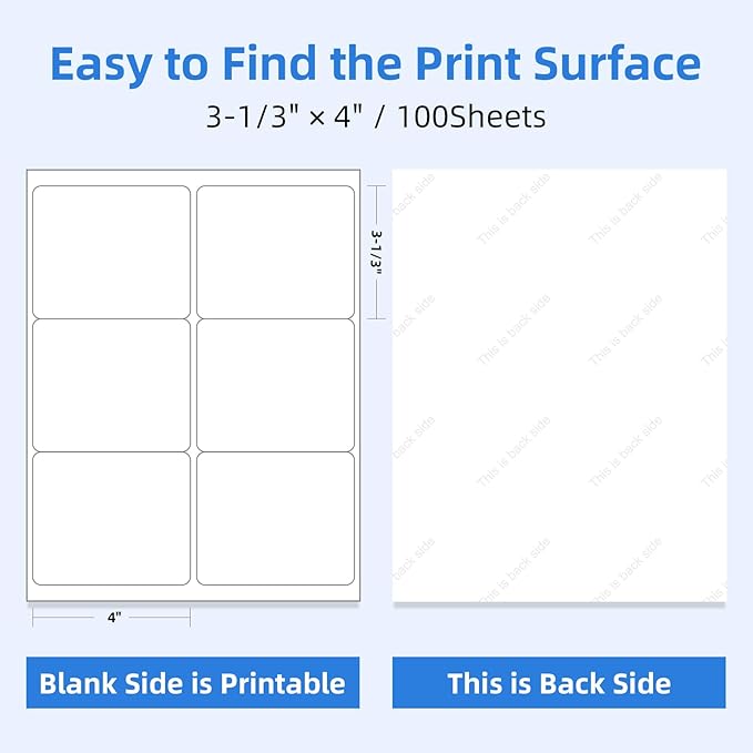 600 6 Per Sheet Label Address Labels 3-1/3" x 4" Self Adhesive Sheets Shipping Labels Easy Peel & Feed White Stickers for Laser & Inkjet Printers (100 Sheets, 600 Labels)-DeskLoop Office