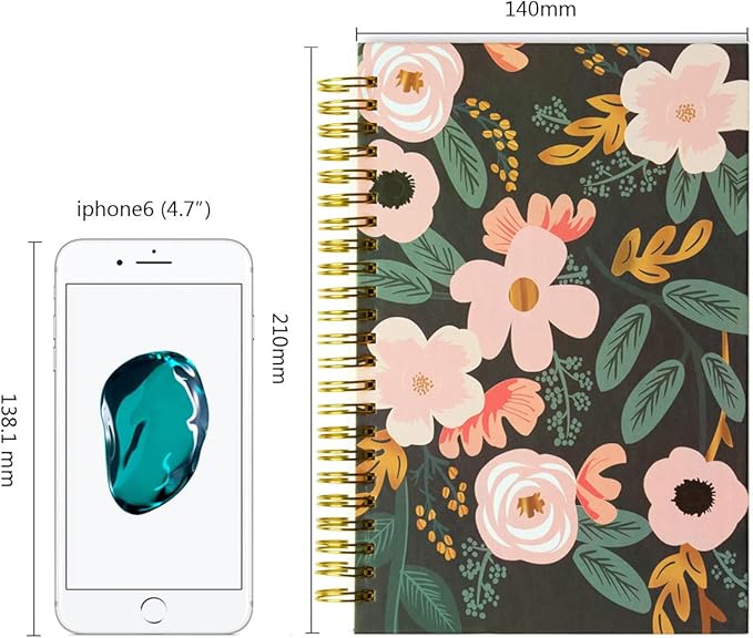 Dot Grid Spiral Notebook Bulk, Flower A5 Dotted Bullet Grid Journals, 100GSM Thick Paper Travel Journal Set, Hard Cover, Wirebound Diary Planner, 75 Sheets per Book, 5.7x8.3 inch, 3 Pack