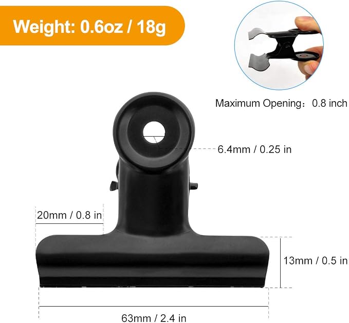 Coideal 12 Pack Large Black Bull Binder Paper Clips, Metal Hinge Clip File - Image 6