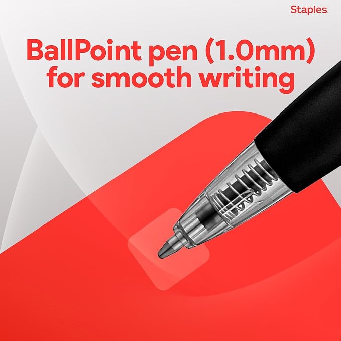 STAPLES Retractable Ballpoint Pens, Medium Point 1.0mm, 12 Pack – Comfortable - Image 4