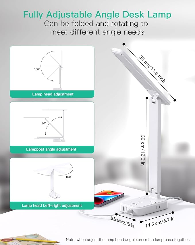 Power Strip with LED Desk Lamp, PD 30W Touch Desk Lamps, 4 Outlets 4 USB Ports(2 USB C) Small Desk Lamp 5FT Extension Cord Table Lamp for Home Office College Dorm Room Essentials Bedroom Bedside Study-DeskLoop Office
