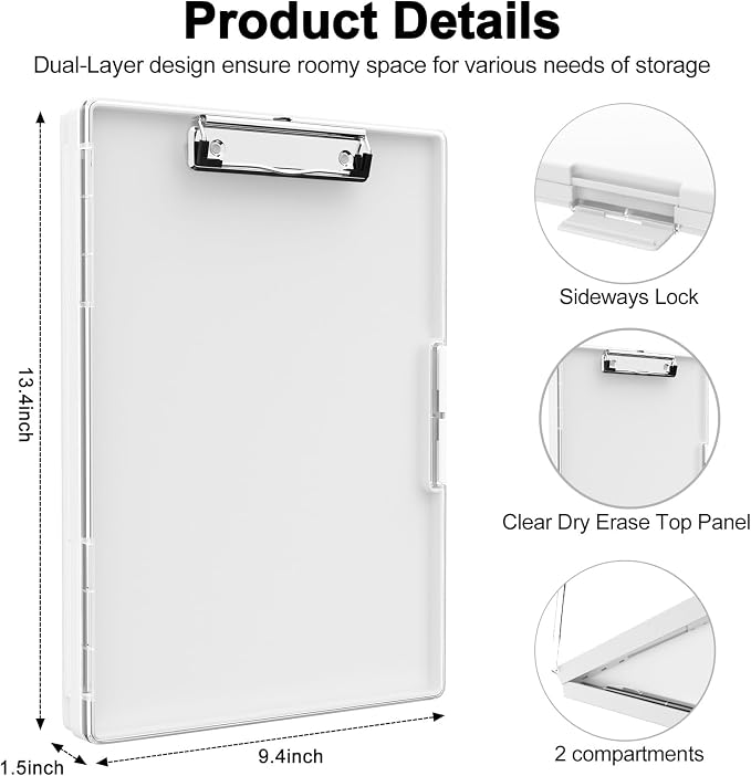 Piasoenc Clipboard with Storage, 8.5 x 11 Clip Boards with 2 Storage, Folio & - Image 2