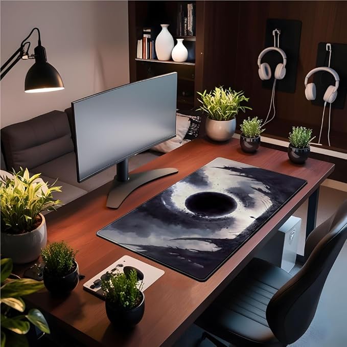 Black Moon Mousepad Gaming MTG Playmat Desk Mat Original Aesthetics Mouse Pad Large Gaming Mouse Pads Desk Pad XXL Keyboard Mat Full Desktop Mat Desk Cover Pad for Work Office Game (31.5x15.7 in)-DeskLoop Office