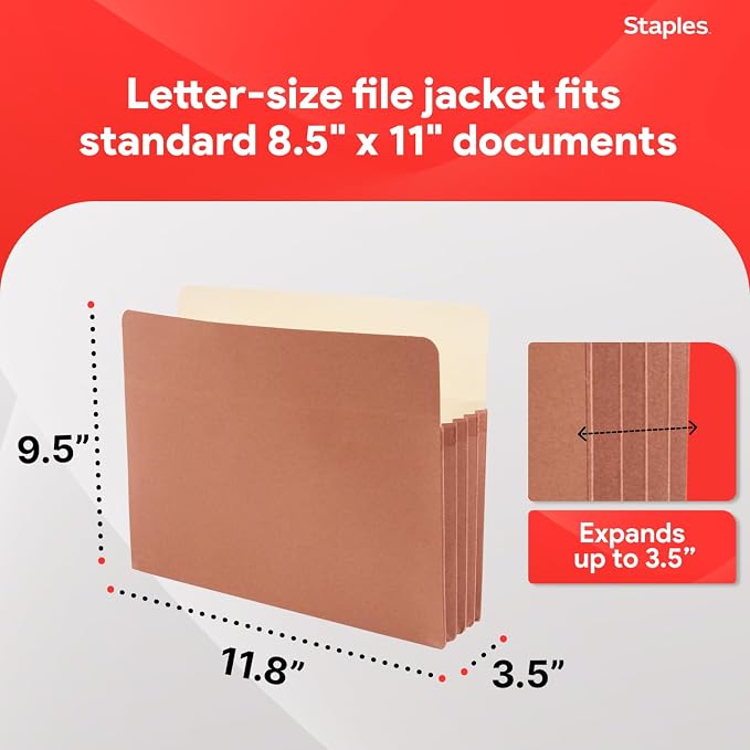 Staples Reinforced File Pockets, Letter Size, 3.5‑Inch Expansion, Heavy‑Duty - Image 3