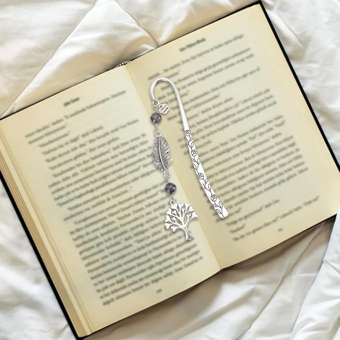 12pcs Tree of Life Bookmarks, Metal Crystal Bookmarks Vintage Gemstone Beading Bookmarks Alloy Leaf Book Markers for Reading Book Lovers Teacher's Day Delicate Gifts
